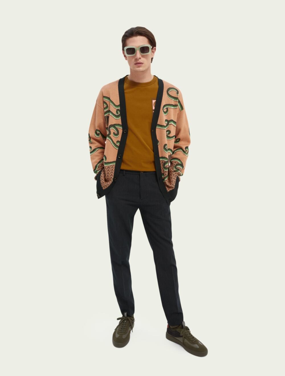Scotch & Soda Men's Jacquard Cardigan Wool Blend Wave Shell Print Size Medium